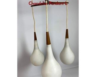 Lot 435 Danish Modern Teak and White Glass Chandelier Pendant L