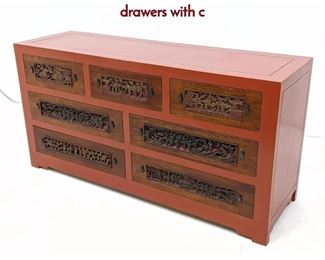 Lot 440 Chinese Red Lacquer Dresser Low Chest. 7 drawers with c