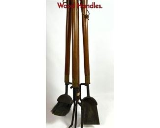 Lot 442 Mid Century Modern Fireplace Tools. Long Wood Handles.