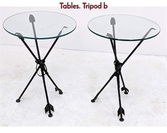 Lot 469 Pr Black Iron Glass Regency Style Side Tables. Tripod b