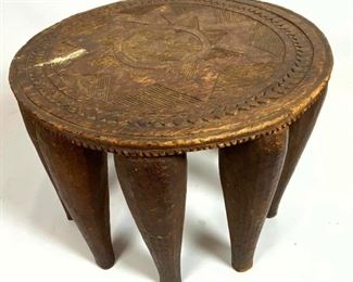 Lot 471 Carved African 10 Leg Stool. Patterned Top.
