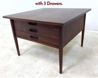 Lot 474 Large American Modern Walnut Side Table with 3 Drawers.
