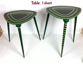Lot 488 2pc Decorative Paint Decorated Peg Leg Table. 1 short