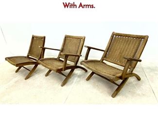 Lot 502 Set 3 Wegner Style Woven Folding Chairs. 2 With Arms.