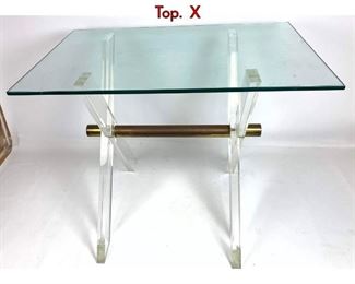 Lot 503 Lucite Acrylic and Brass Side Table with Glass Top. X