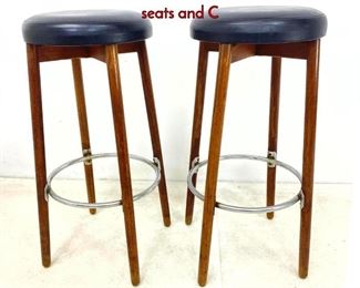 Lot 512 Pair Danish Modern Bar Stools. Black Vinyl seats and C