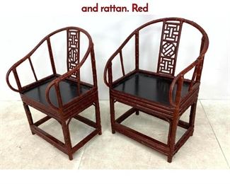 Lot 519 Pair Chinese Rattan Arm Chairs. Bamboo and rattan. Red