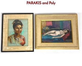 Lot 527 2pcs Paintings. Reclining nude signed PARAKIS and Poly