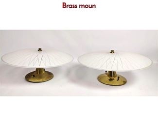 Lot 545 Pair 50 s Modern Glass Shade Ceiling Lights. Brass moun