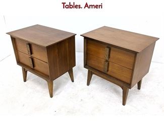 Lot 560 Pr Bassett Mayan Walnut Nightstands End Tables. Ameri