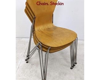 Lot 572 Set 4 Mid Century Modern Molded Plywood Chairs. Stackin
