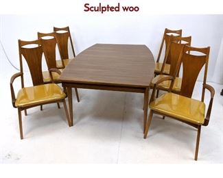 Lot 595 7pc American Modern Dining Table Chairs. Sculpted woo