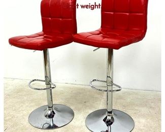 Lot 597 Pair Contemporary Red Vinyl Barstools. Light weight.