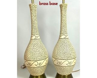 Lot 610 Pair of Crackle style plaster lamps with brass base