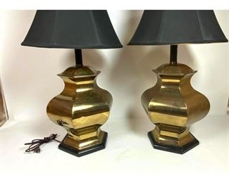 Lot 611 Pair Brass Lamps with black shades.