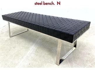 Lot 632 Contemporary, woven leather and chromed steel bench. N