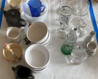 Fondue pot, Shirley temple pitcher, serving pieces