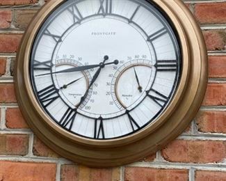 Front gate outdoor clock with temperature and humidity  measures 23" round 