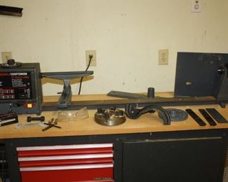 #44  Sears Craftsman Lathe with Accessories With attached Craftsman rolling  Tool Box      
