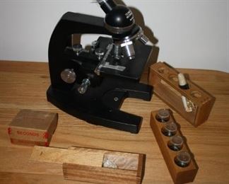 #131    Technical Instrument No. 25497 Microscope in In Custom Dovetailed Wooden Box                    