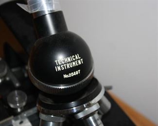 Technical Instrument No. 25497 Microscope in In Custom Dovetailed Wooden Box                    