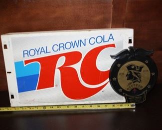 #59    16 inch metal Vintage RC Drink Cooler Panel Good Condition.  Plus Vintage Hadley Implement co. Clarksville John Deer Sales Thermometer Plastic. Very Good Condition!                                                   