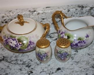   Antique Jean Pouyat Limoges  Sugar, Creamer,  Salt and Pepper.           