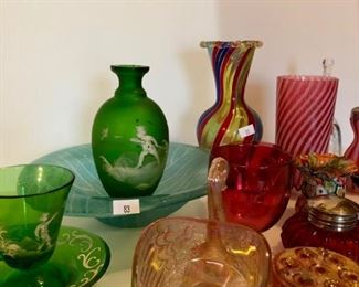 Assorted glass including Fenton and Mary Gregory 