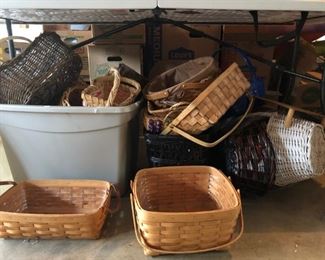 Large assortment of baskets including two Longaburger baskets