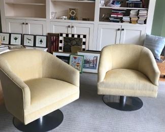 $250 Pair of soft Yellow/Cream Club Chairs 