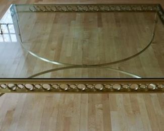 $450 Large Glass & Gold Metal Coffee Table, Measures: 46 1/2 x 59 