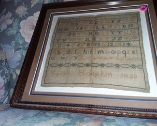BLAST FROM THE PAST! 1830 ALPHABET PRACTICE  FRAMED EMBROIDERY 