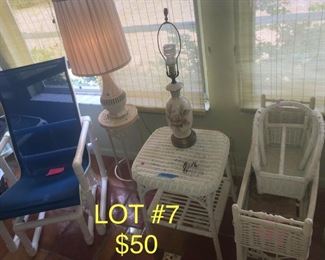 Lot No.7 Includes PVC vinyl glider plant stand to lamps Planters & table (Wicker not resin) 