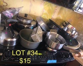 Lot No. 34 includes tons of cookware and bakeware