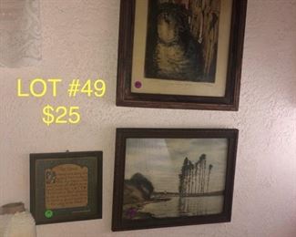 Lot no. 49 includes vintage framed art