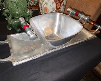 Cool and retro!  Handled serving dishes aluminum (no name) $70 2p