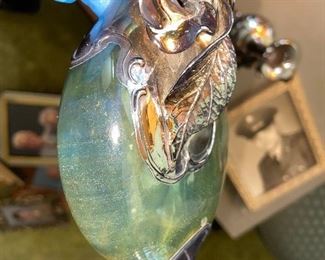 Silver on glass 12” vase $75