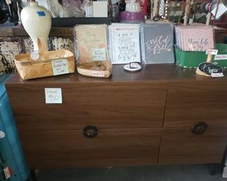 Dresser-$80 SOLD
Italian Marble Eggs-$5 each
New Spiral Notebooks-$5ea
Wooden Heart-$8
Arrow Ring Holder-$8
Enamel Pan-$5
Bracelet Holder-$9
His/ Hers signs-$3 pair 
Blue vintage suitcase-$25