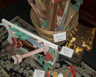 Arrows made from beadboard-$8ea
Vintage Toy-$5
Truck-$25
Handmade Toolbox-$20
Rug Runner-$20
Large Vintage Suitcase-$30