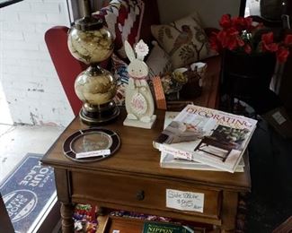 Side Table-$85
Lamp-$23SOLD
Bunny-$5
Small Stained Glass-$7-SOLD
Decioraton Books-$8 each
Research Books Nippon-$6 each
Tray $15