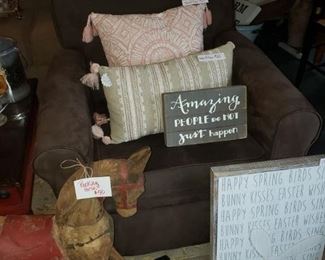 Brown Recliner-$125 SOLD
Rocking Horse-$40 SOLD
New Pillows Pink-$20 Tan-$25
Amazing Sign-$13
Spring Sign-$25
