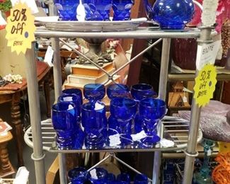 Cobalt Glasses-$4 eachSOLD
Pitcher-7.50 SOLD
Goblets-$3 each SOLD
Fish Pitcher-$12
Bowl-$9
Candle Holders-$3 each
Silver Shelf-$80
