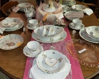 Bridal Shower Table
Table & 6 Chairs-$350
China Set service for 8-$200
I Do Ring Dish-$5
Cloche-$15
Bride& Groom-$5 PENDING 
Pink Table Scarf-$7
Napkins-$2 each
Pink Dish-$15
Floral Bowl-$10 SOLD
Mini Sign-$4