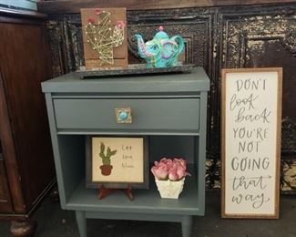 Newly Painted Small Cabinet-$50
Wild & Free String Art- $13-SOLD
Elephant Teapot-$8 SOLD
Galvanized Tray-$9
Let Live Bloom Stichery-$15 SOLD
Roses-$8
Don't Look Back Sign-$20