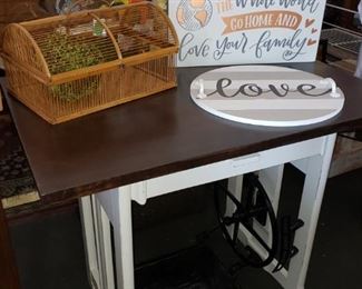 Newly Redone Sewing Table-$125
Bamboo Box-$14 
Greenery-$4
Tray-$27
Sign-$25