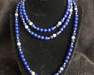 Jade Blue Beaded and Gold Necklace