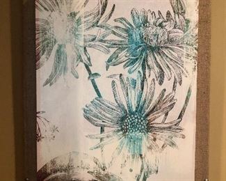 Burlap mounted floral print $58.00 each, 25.5 inches tall x 20 inches wide