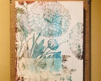 Burlap mounted floral print $58.00 each 25 inches tall x 20 inches wide