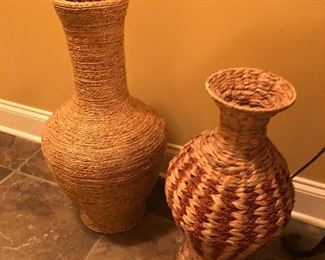 SET of 2 Wicker woven decorative vases $58.00 tallest measuring 25 inches tall.