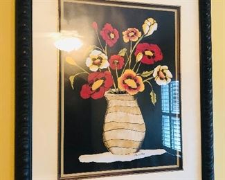 Laura Natuan painting vase with flowers $156.00 matted and framed professionally.